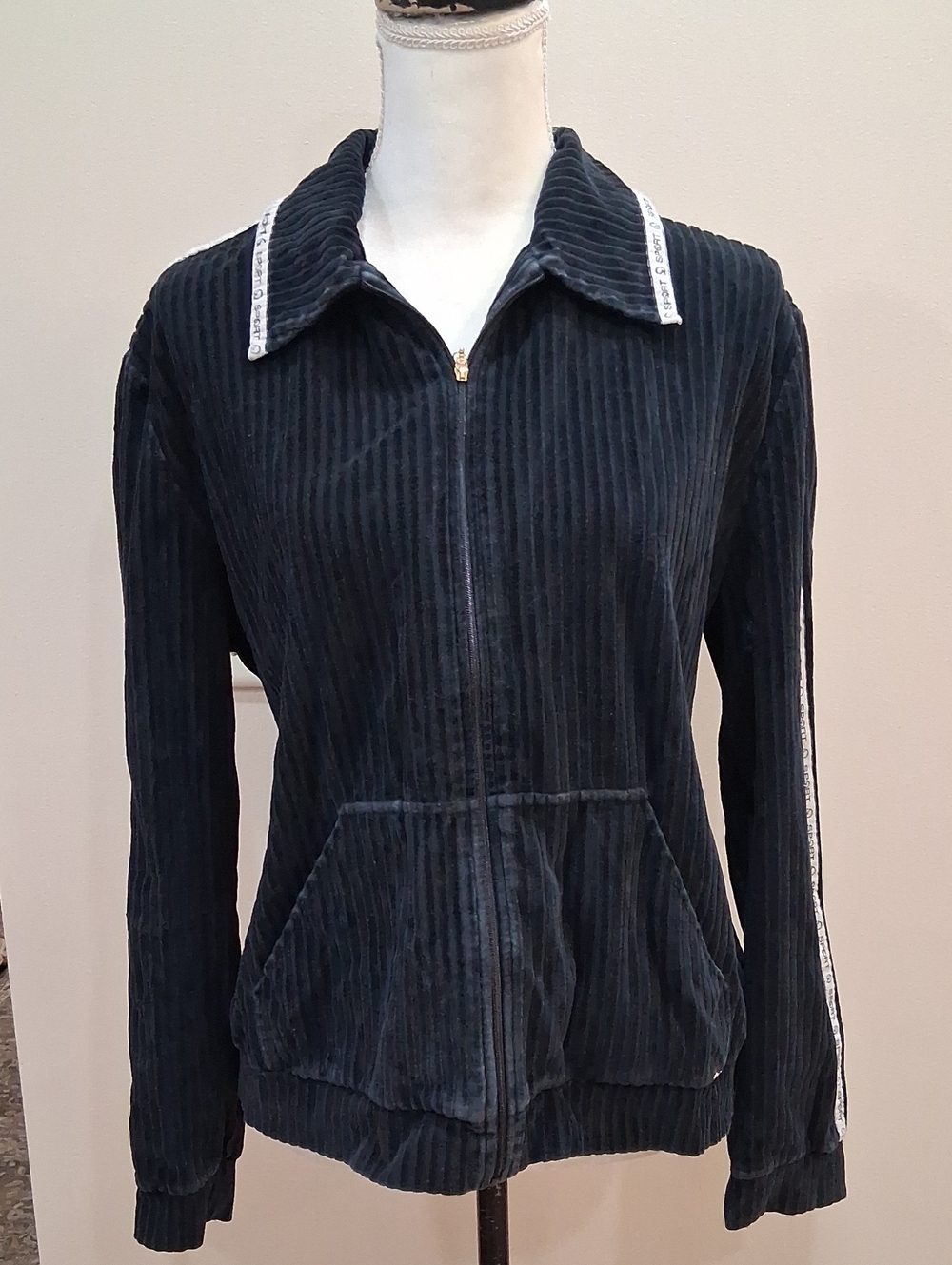 Vintage St. John Sport By Marie Gray Black Wide-Whale Corduroy Zip-Up Jacket L